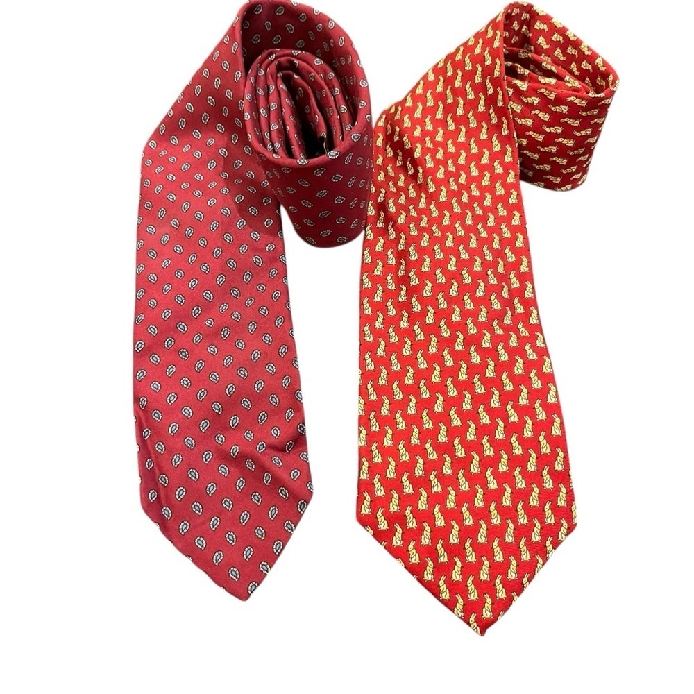 Brooks brothers makers silk tie lot made in USA bunnies paisley cranberry red